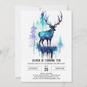 Enchanting Deer Watercolor Antlers Birthday Invitation