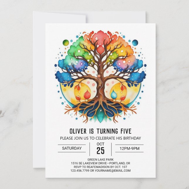 Enchanting Digital Tree Birthday Invitation (Front)