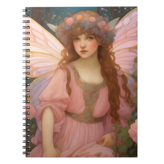 Enchanting Dreams: A Whimsical Pink Fairy Portrait Notebook (Front)