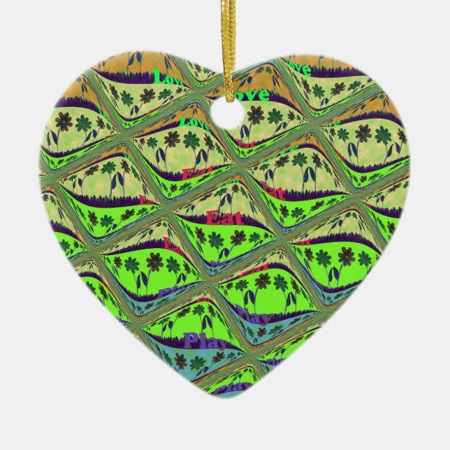 Enchanting Eclectic Garden Chequered Floral Beauty Ceramic Tree Decoration (Front)