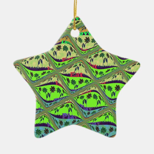 Enchanting Eclectic Garden Chequered Floral Beauty Ceramic Tree Decoration (Front)