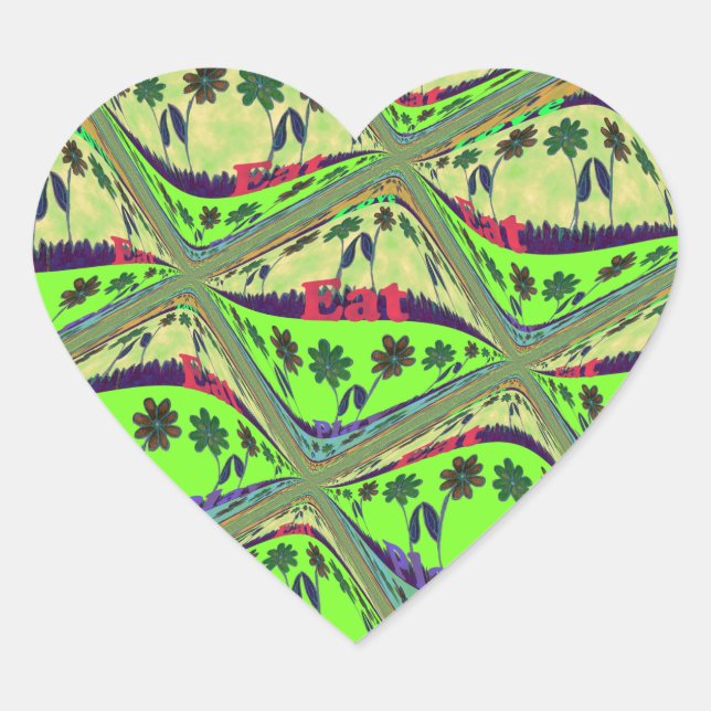Enchanting Eclectic Garden Chequered Floral Beauty Heart Sticker (Front)