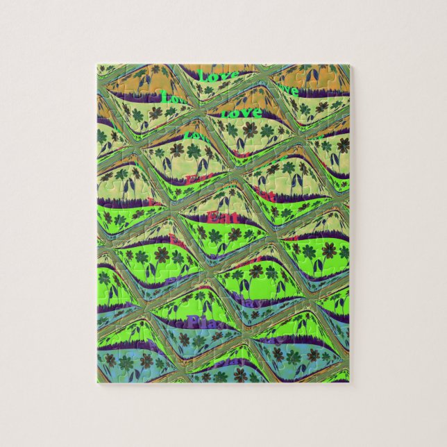 Enchanting Eclectic Garden Chequered Floral Beauty Jigsaw Puzzle (Vertical)