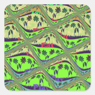 Enchanting Eclectic Garden Chequered Floral Beauty Square Sticker