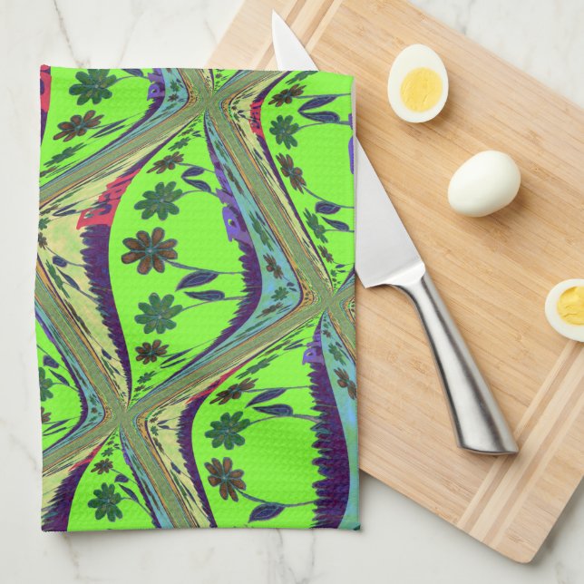 Enchanting Eclectic Garden Chequered Floral Beauty Tea Towel (Quarter Fold)