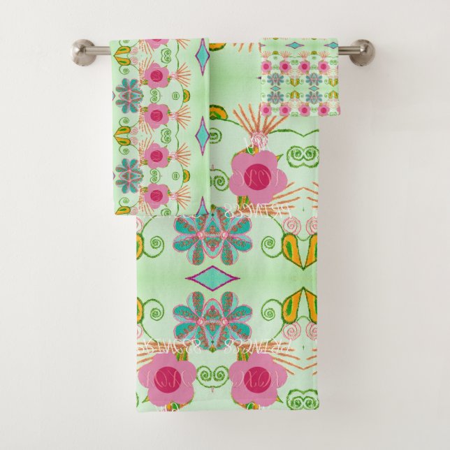 Enchanting Eclectic Garden: Diverse Floral Beauty Bath Towel Set (Insitu)