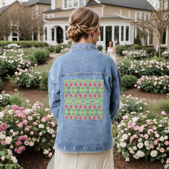Enchanting Eclectic Garden: Diverse Floral Beauty Denim Jacket (Wedding Back)