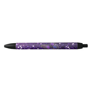 Enchanting Elegance: The Purple Sparkle Butterfly  Blue Ink Pen