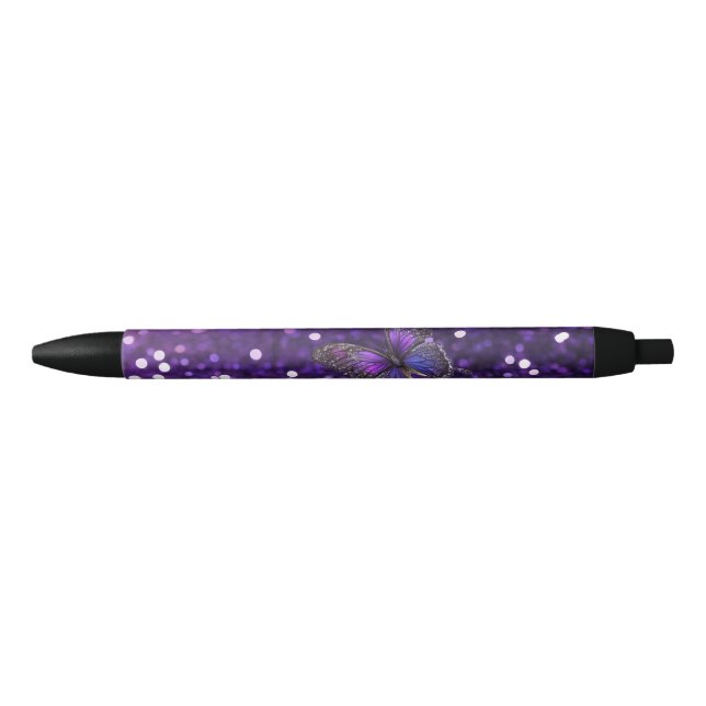 Enchanting Elegance: The Purple Sparkle Butterfly  Blue Ink Pen (Front)