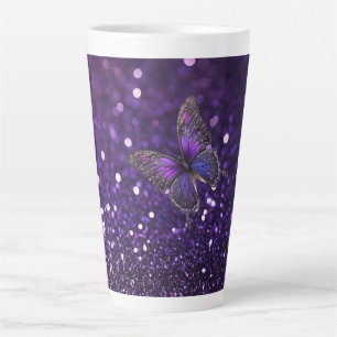 Enchanting Elegance: The Purple Sparkle Butterfly Latte Mug