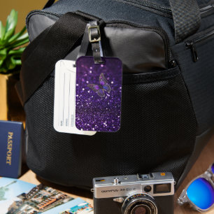 Enchanting Elegance: The Purple Sparkle Butterfly  Luggage Tag