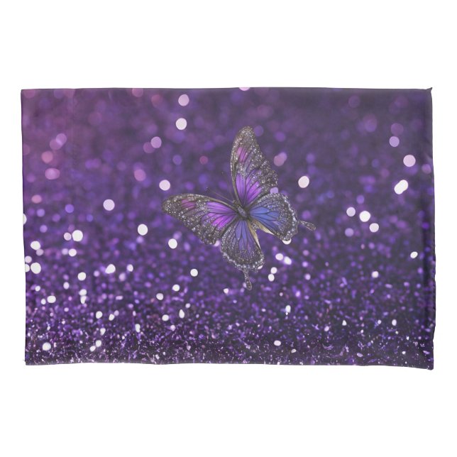 Enchanting Elegance: The Purple Sparkle Butterfly  Pillowcase (Front)
