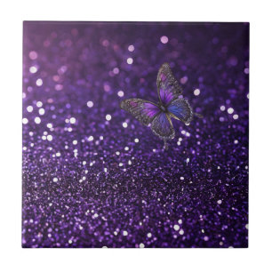 Enchanting Elegance: The Purple Sparkle Butterfly  Tile