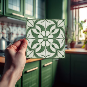 Enchanting Emerald Green Symmetrical Floral Tile