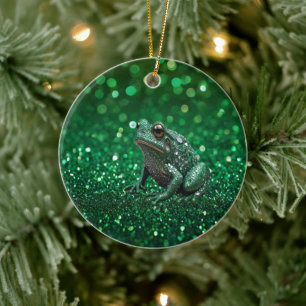 Enchanting Emergence: The Green Sparkle Frog Ceramic Tree Decoration