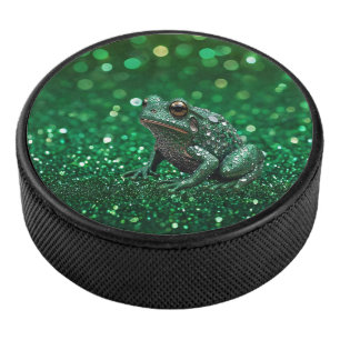 Enchanting Emergence: The Green Sparkle Frog Hockey Puck