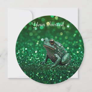 Enchanting Emergence: The Green Sparkle Frog  Invitation