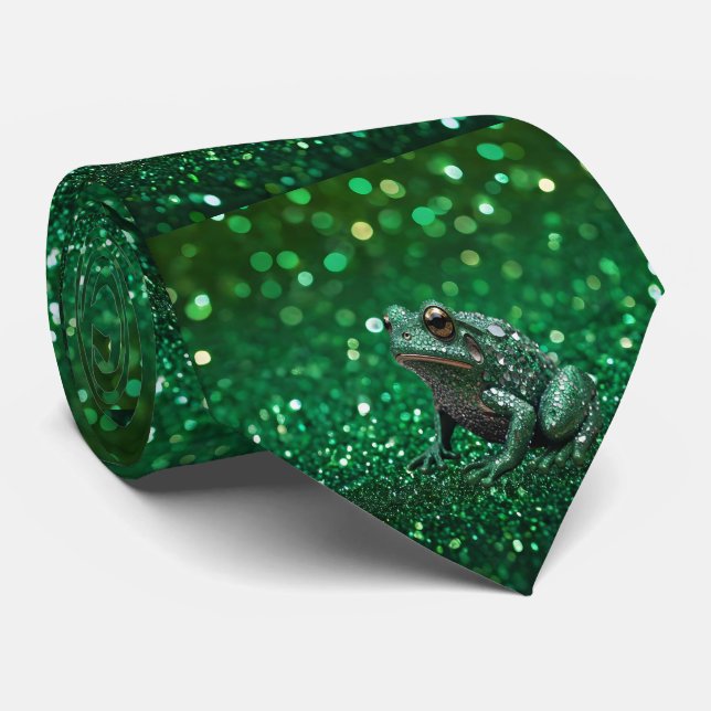 Enchanting Emergence: The Green Sparkle Frog, Tie (Rolled)