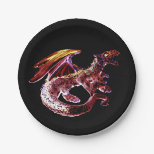 Enchanting Epic Mythical Ruby Red Dragon Paper Plate