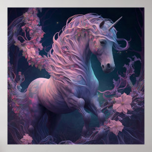 Enchanting fairy tale unicorn in pink poster