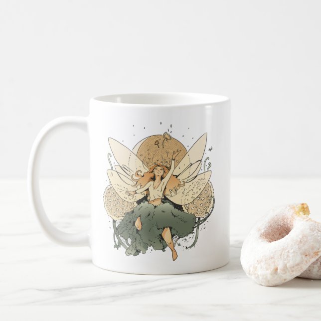 Enchanting Fairy – Whimsical Fantasy Art Coffee Mug (With Donut)