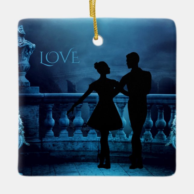 Enchanting Fantasy Ballerina Dance Couple Ceramic Ornament (Front)