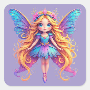 Enchanting Fantasy Fairy with Colorful Wings Square Sticker