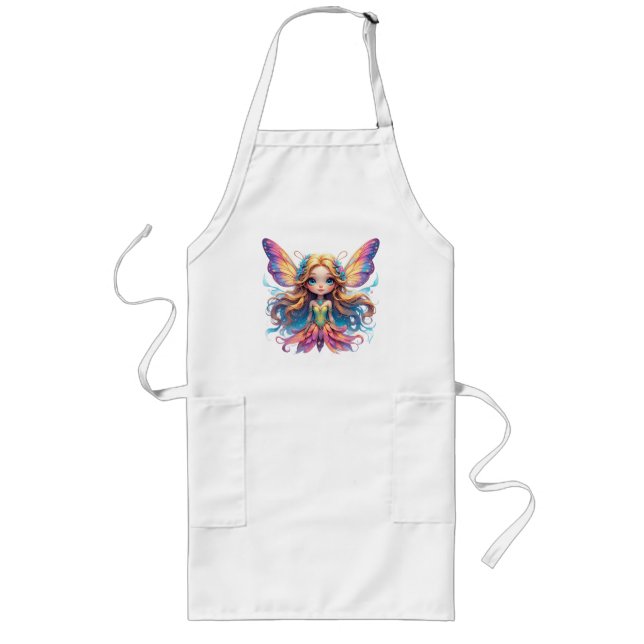 Enchanting Fantasy Fairy with Colourful Wings Long Apron (Front)