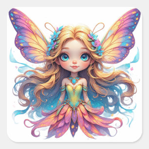 Enchanting Fantasy Fairy with Colourful Wings Square Sticker