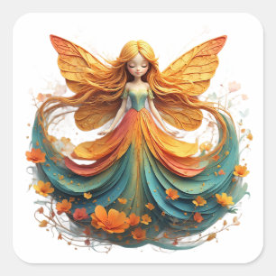 Enchanting Fantasy Fairy with Colourful Wings Square Sticker