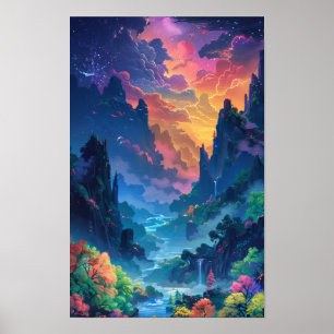 Enchanting Fantasy Landscape Illustration Poster