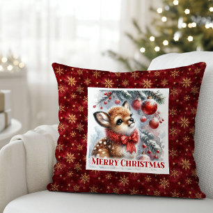 Enchanting Fawn Forest Scene Cozy Gift Christmas  Cushion