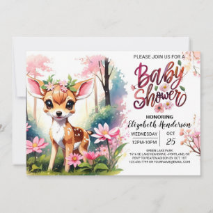 Enchanting Fawn Girl Baby Shower Invitation
