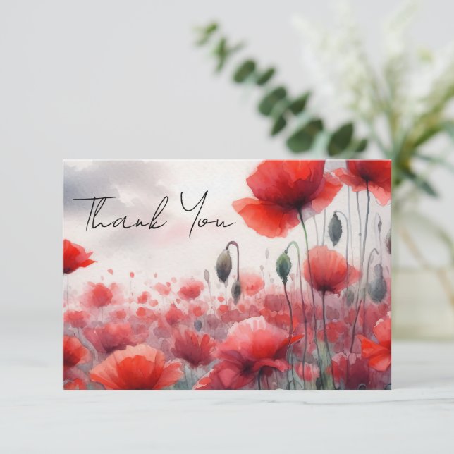 Enchanting Field of Poppies  Thank You Card (Standing Front)