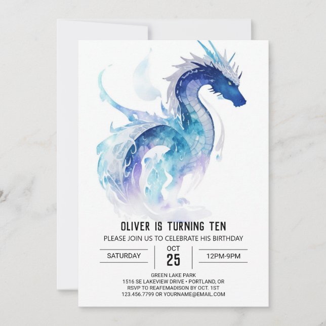 Enchanting Fire-Breathing Dragon Birthday Invitation (Front)