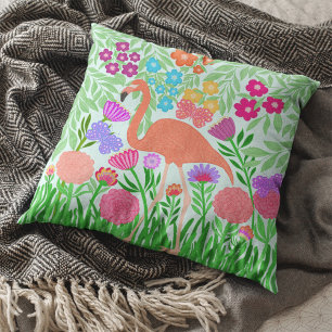 Enchanting Flamingo Butterfly and Flower Design Cushion