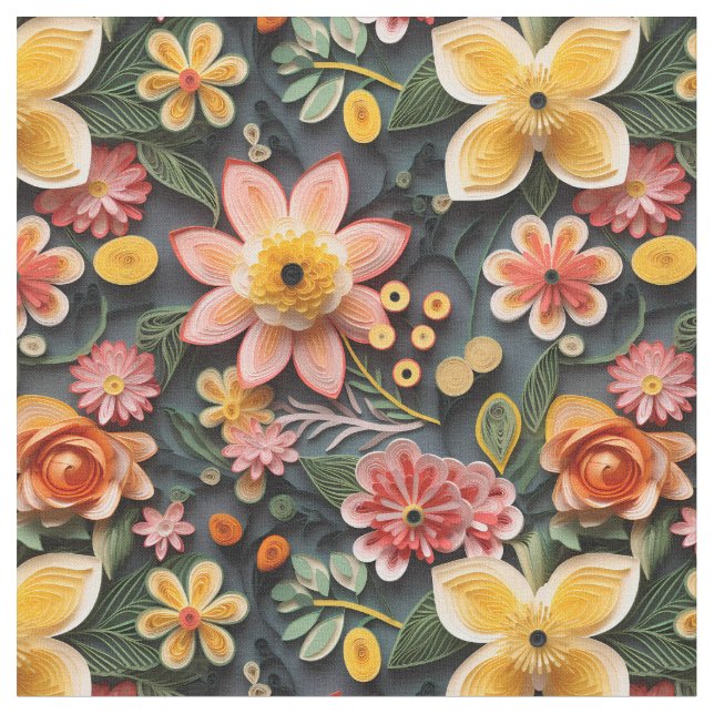  Enchanting Floral 3D Paper Quilling Fabric (Close Up)