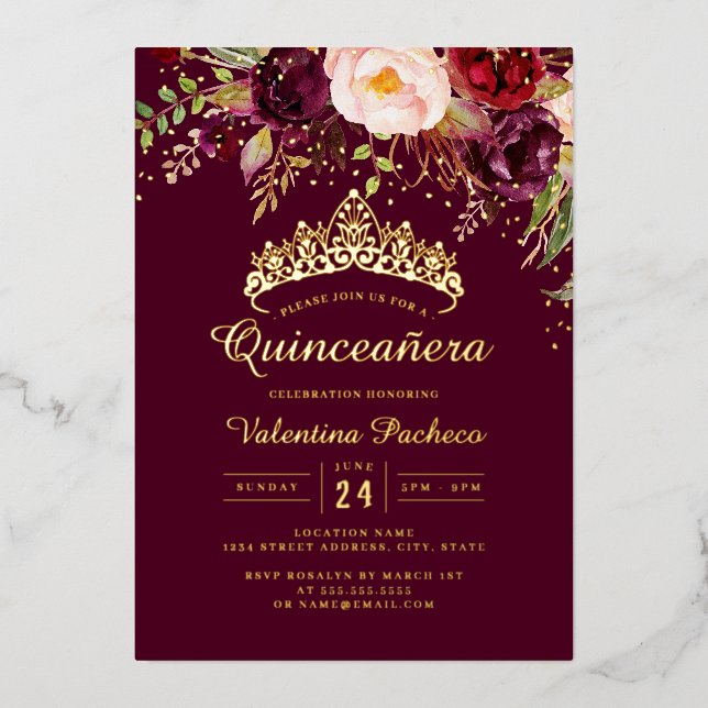 Enchanting Floral Burgundy Quinceanera (Front)