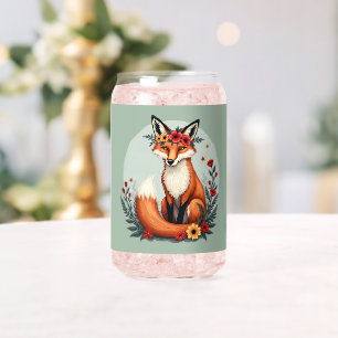 Enchanting Floral Fox Woodland Folk Art Can Glass