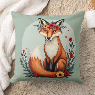 Enchanting Floral Fox Woodland Folk Art Cushion