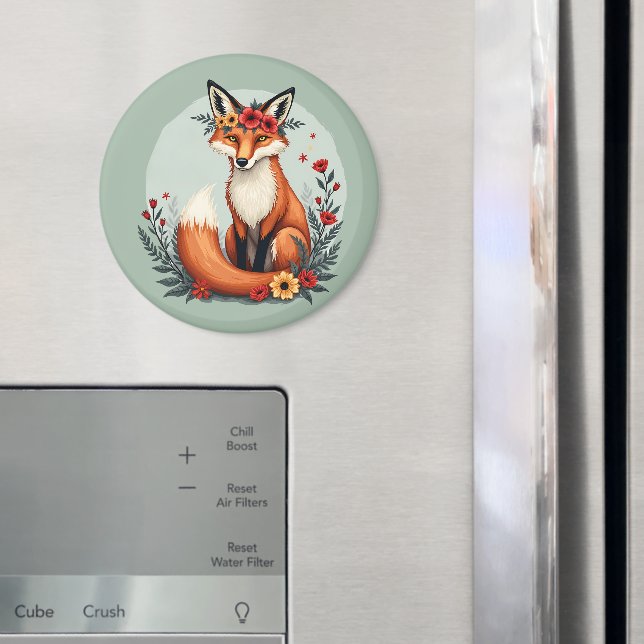 Enchanting Floral Fox Woodland Folk Art Magnet (In Situ (Fridge))