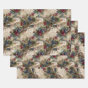 Enchanting Floral Owl Wrapping Paper Sheet