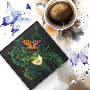 Enchanting Forest Dryad Woman Butterfly Fantasy Glass Coaster