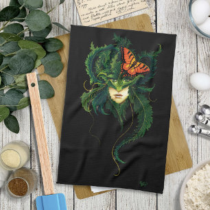 Enchanting Forest Dryad Woman Butterfly Fantasy Tea Towel