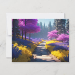 Enchanting Forest Path of Golden Light Postcard