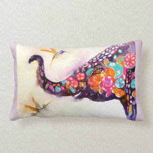 Enchanting Friends Elephant and Hummingbirds Lumbar Cushion