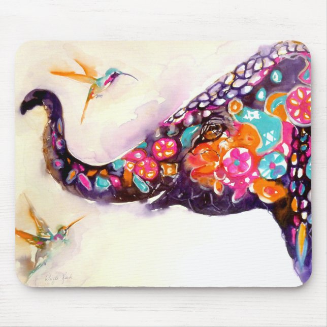 "Enchanting Friends" Hummingbird & Elephant Mouse Mat (Front)