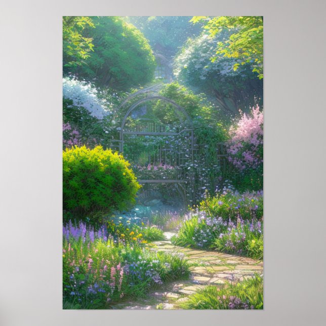 Enchanting Garden Gate to the Mystical Forest Poster (Front)