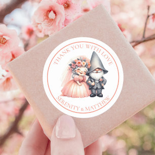 Enchanting Garden Gnome Rustic Wedding Thank You Classic Round Sticker