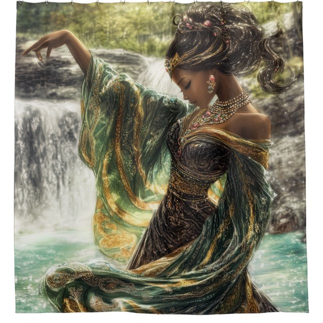 Enchanting Goddess by a Magical Waterfall  Shower Curtain (Front)